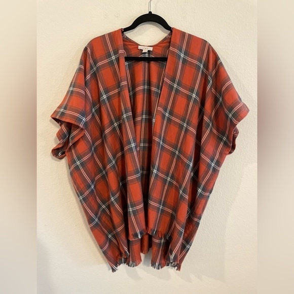 Loft Women's Cardigan Small Orange Plaid Comfy Flannel Contemporary Lagenlook - Picture 4 of 14